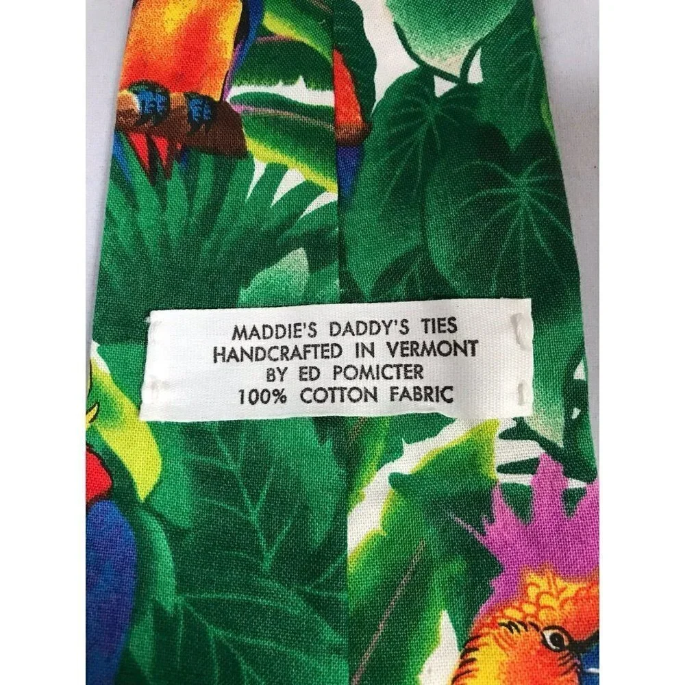 Maddies Daddy's Tropical Birds Parrots Toucans Vermont Cotton Classic Neck Tie